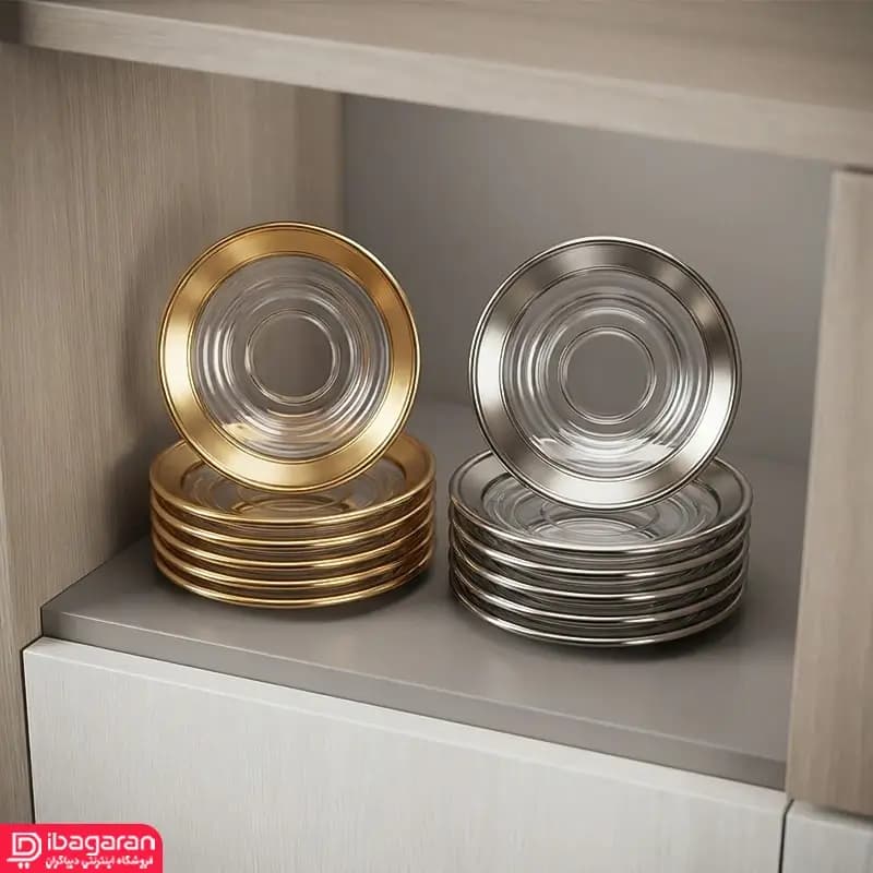 نعلبکی بلور ایرانی حاشیه متالیک 6 عددی