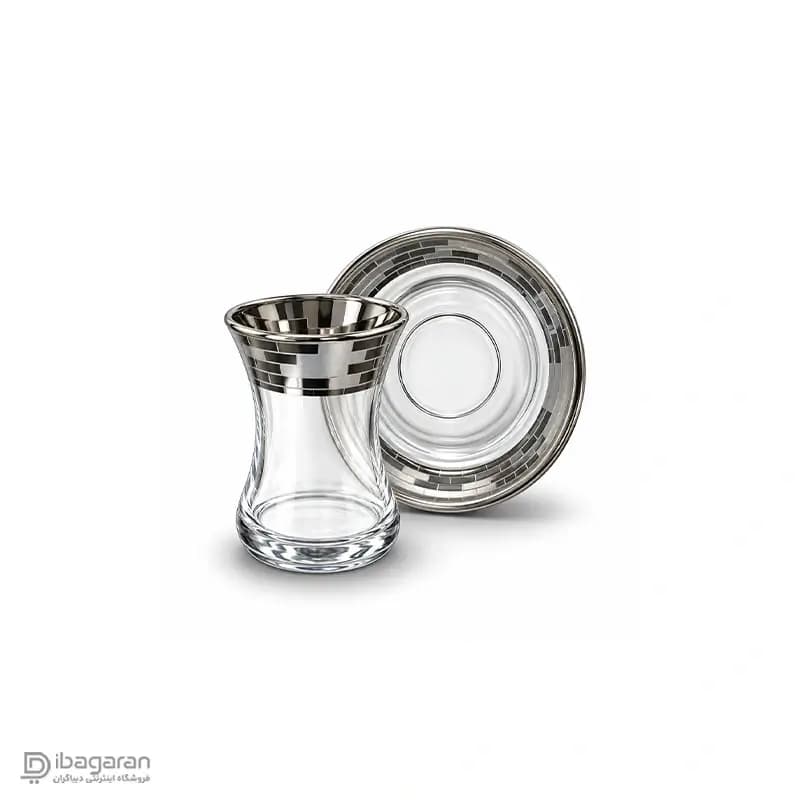 استکان کمر باریک و نعلبکی بلور کاوه طرح آجری — تصویر ۷