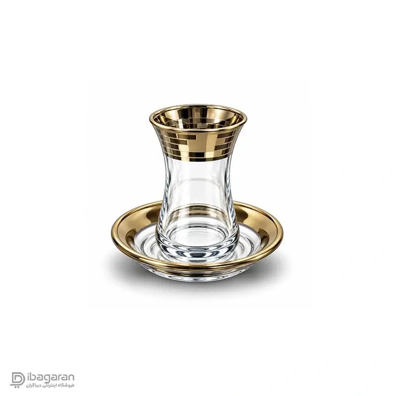 استکان کمر باریک و نعلبکی بلور کاوه طرح آجری — تصویر ۳