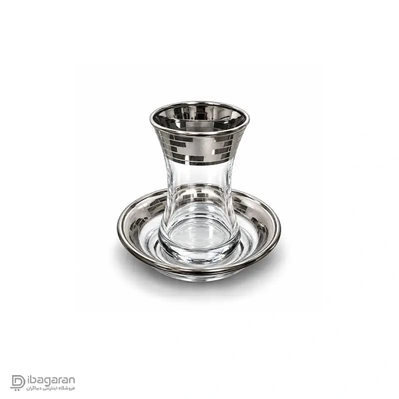 استکان کمر باریک و نعلبکی بلور کاوه طرح آجری — تصویر ۴