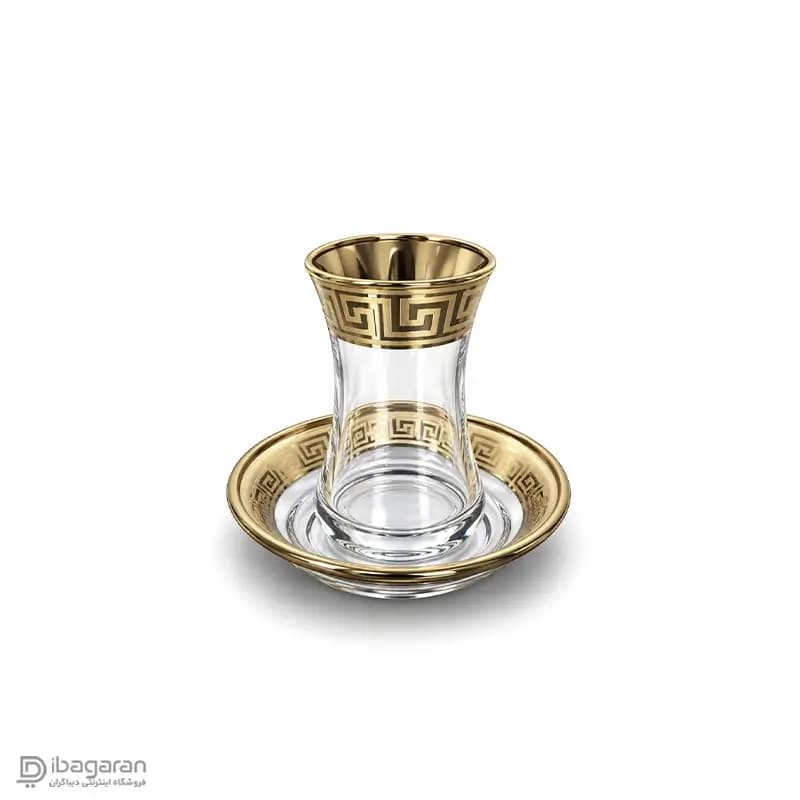 استکان کمر باریک و نعلبکی بلور کاوه طرح ورساچه — تصویر ۷