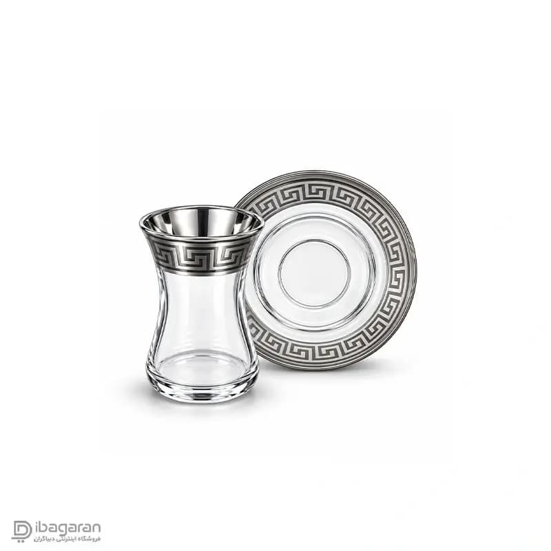 استکان کمر باریک و نعلبکی بلور کاوه طرح ورساچه — تصویر ۴