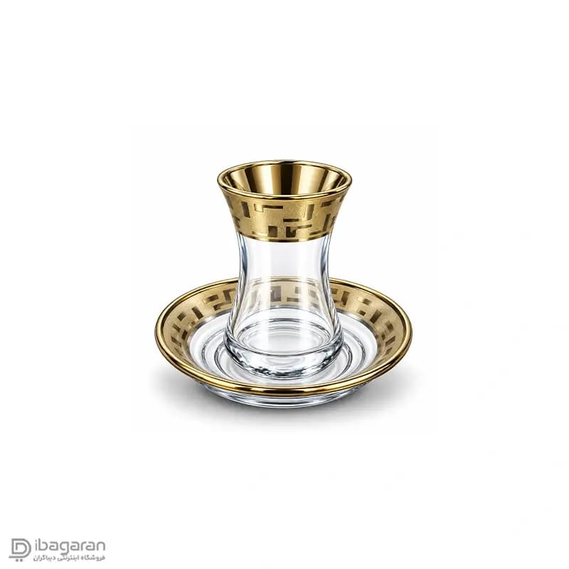 استکان کمر باریک و نعلبکی بلور کاوه طرح یونانی — تصویر ۳
