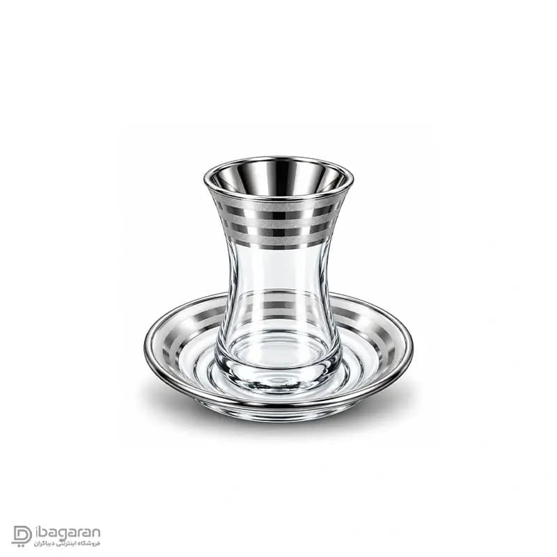 استکان کمر باریک با نعلبکی لب نقره ای بلور کاوه مدل 006 — تصویر ۶