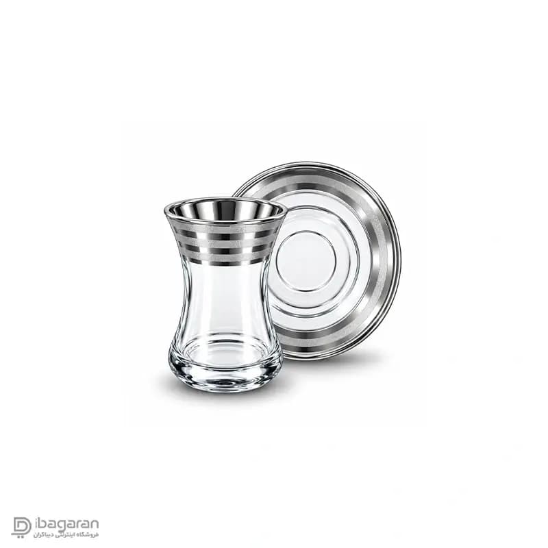 استکان کمر باریک با نعلبکی لب نقره ای بلور کاوه مدل 006 — تصویر ۵