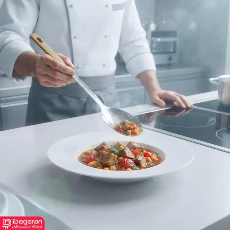 قاشق بزرگ استیل دسته چوبی ریما مدل 13294 — تصویر ۶