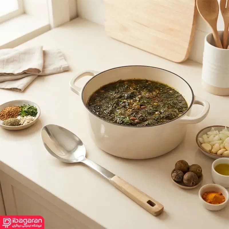 قاشق بزرگ استیل دسته چوبی ریما مدل 13294