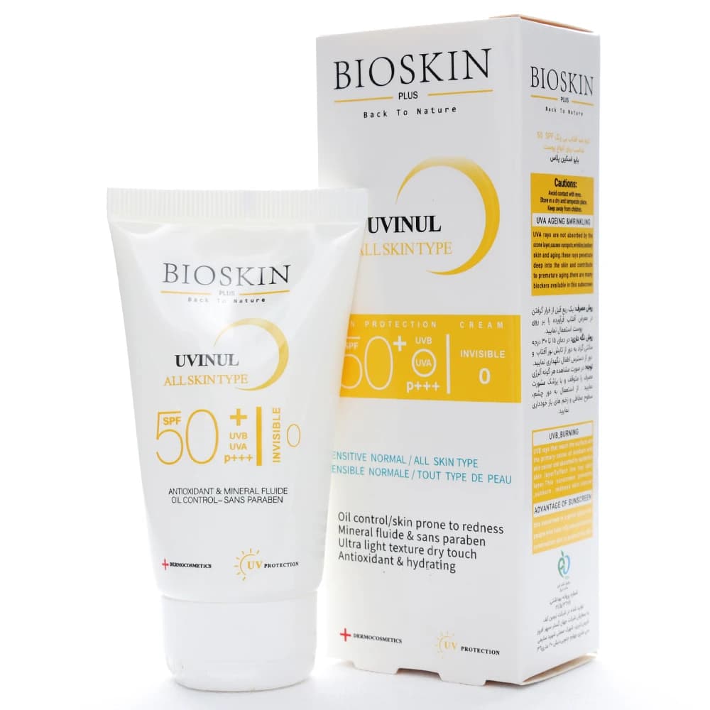کرم ضد آفتاب انواع پوست بی رنگ بایو اسکین SPF50