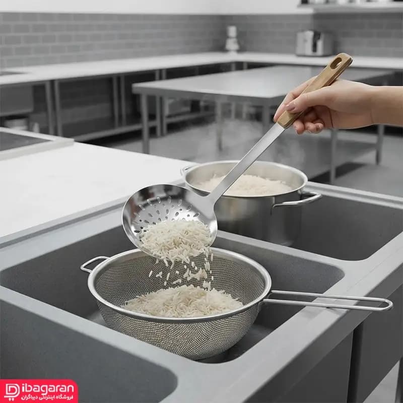 کفگیر آبکش دسته چوبی ریما مدل 13297