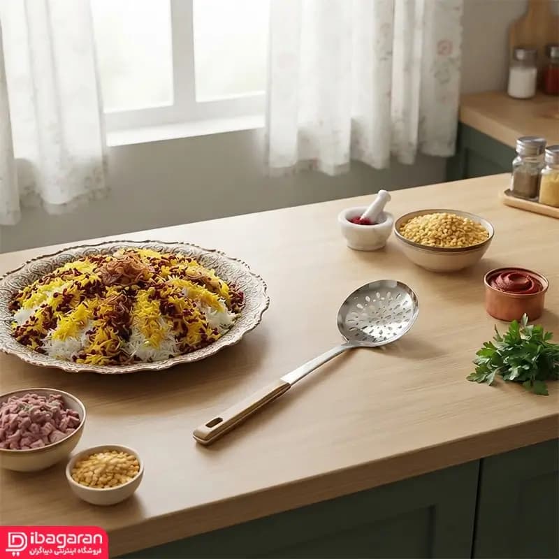 کفگیر آبکش دسته چوبی ریما مدل 13297 — تصویر ۶