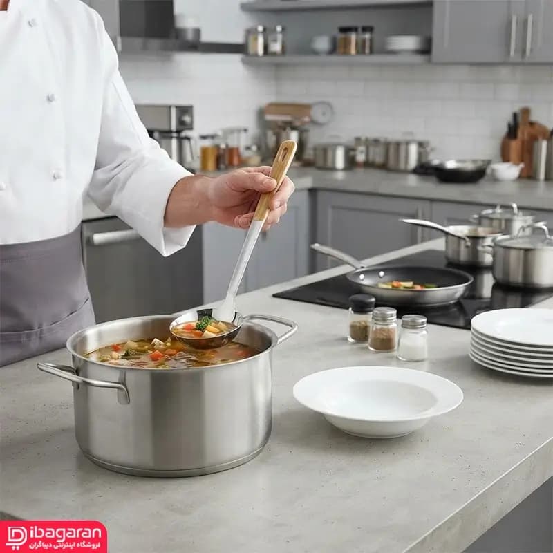 ملاقه استیل دسته چوبی ریما مدل 13296 — تصویر ۶