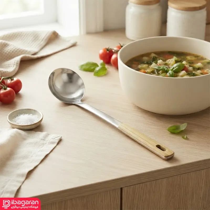 ملاقه استیل دسته چوبی ریما مدل 13296