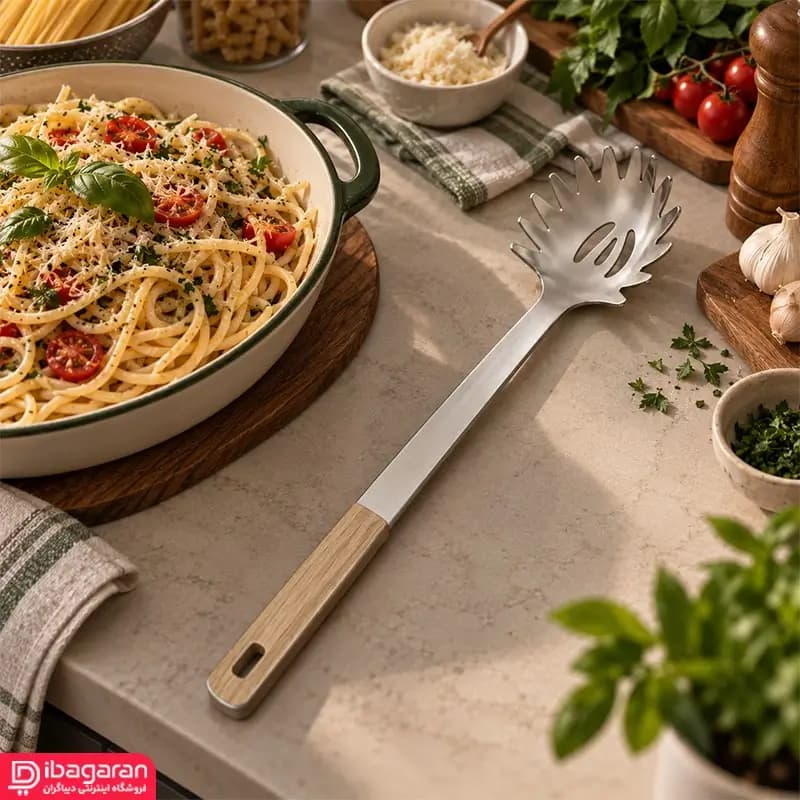 قاشق ماکارونی استیل دسته چوبی ریما مدل 13292 — تصویر ۶