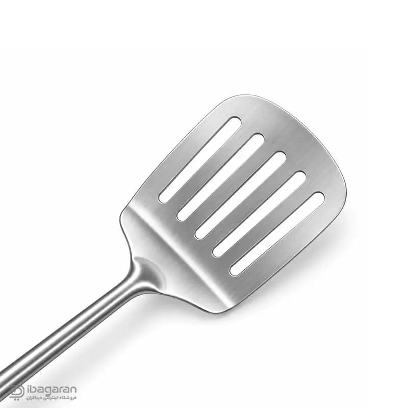 کفگیر تخت استیل دسته چوبی ریما مدل 13287 — تصویر ۳