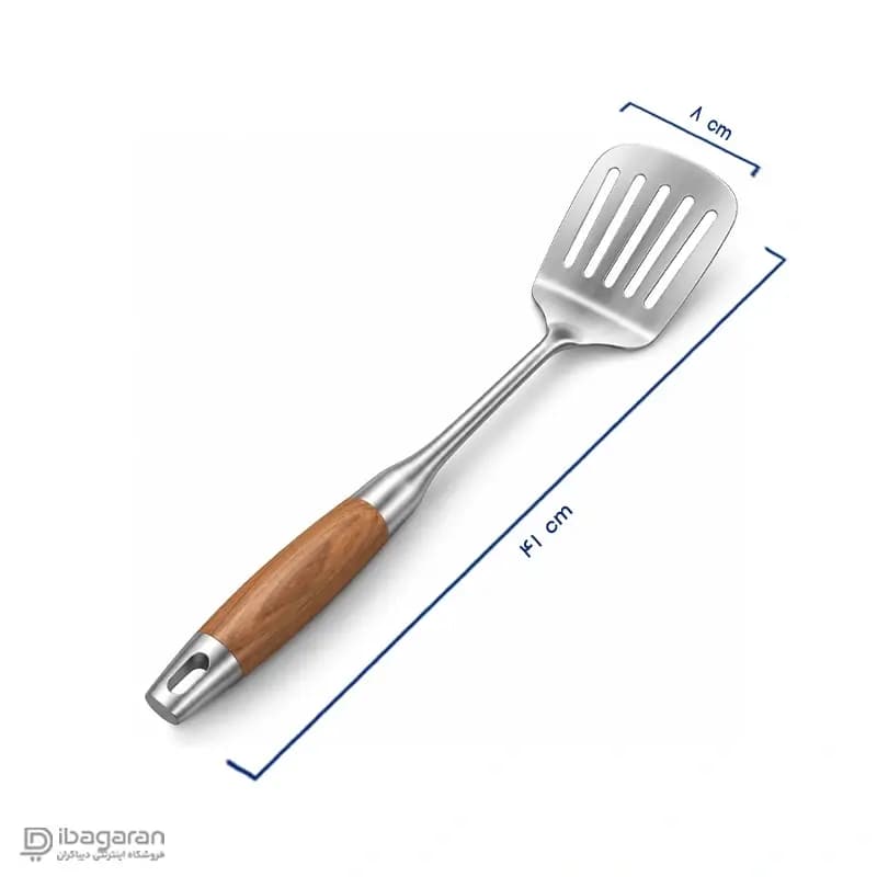 کفگیر تخت استیل دسته چوبی ریما مدل 13287 — تصویر ۲