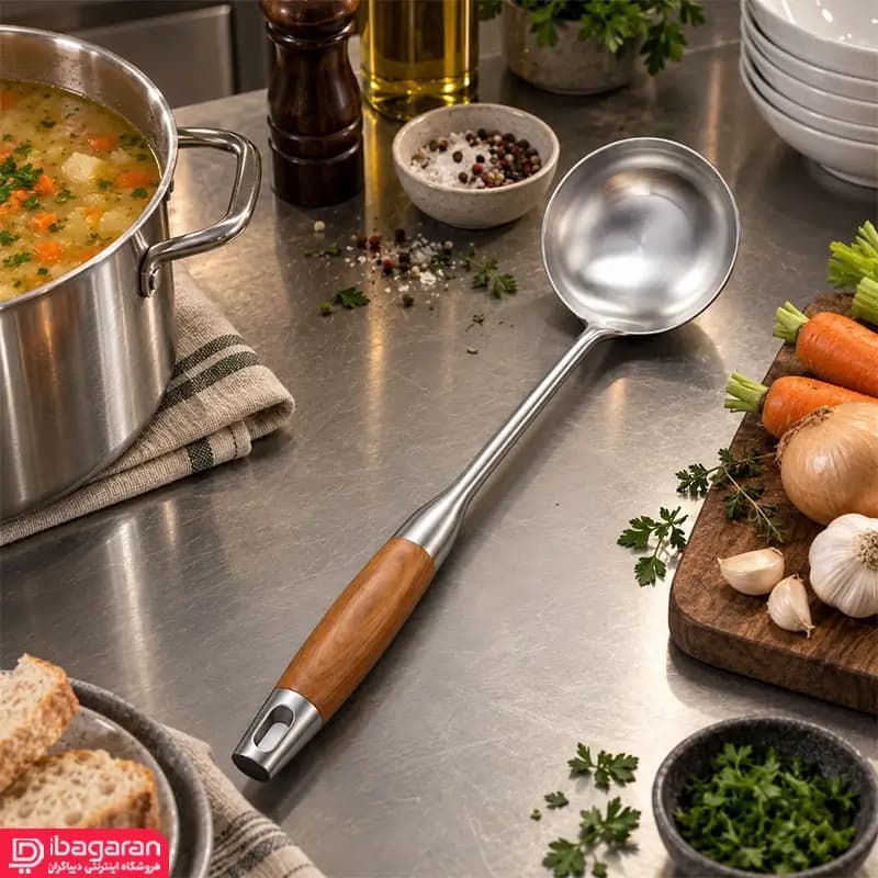 ملاقه استیل دسته چوبی ریما مدل 13288