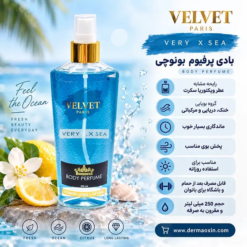 بادی اسپلش زنانه بونوچی مدل VELVET با رایحه ویکتوریا سکرت حجم 250 میلی‌ لیتر — تصویر ۲