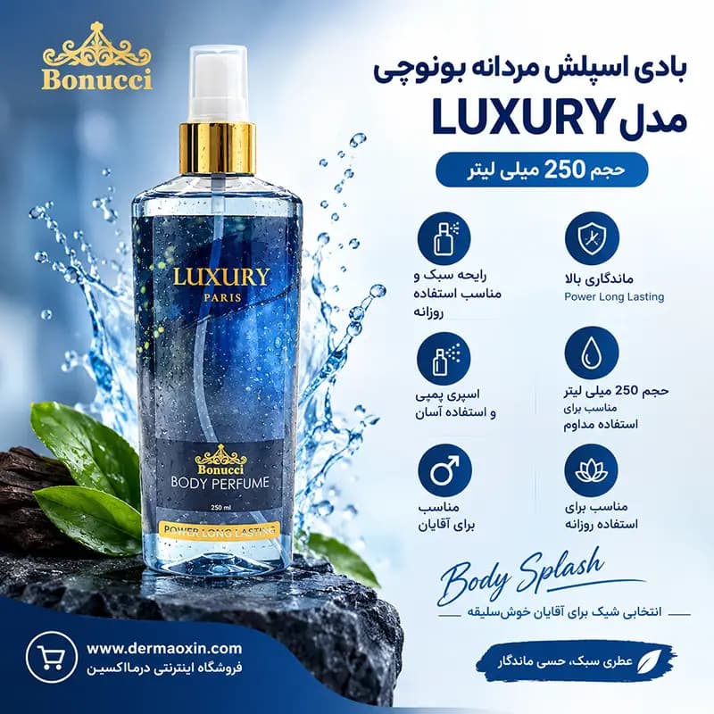 بادی اسپلش مردانه بونوچی مدل LUXURY حجم 250 میلی‌ لیتر — تصویر ۲