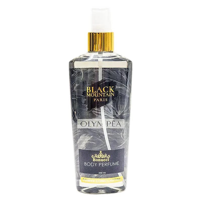 بادی اسپلش زنانه بونوچی مدل BLACK MOUNTAIN با رایحه المپیا حجم 250 میلی‌ لیتر