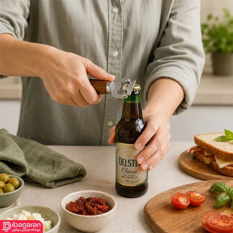 درب بازکن بطری استیل دسته چوبی ریما مدل 13238 — تصویر ۶