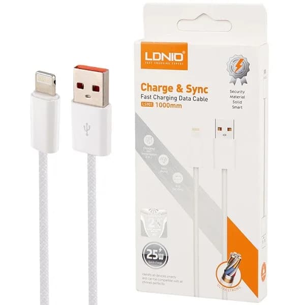 کابل لایتنینگ فست شارژ 25 وات الدینیو LS901 طول 1 متر اصلی
