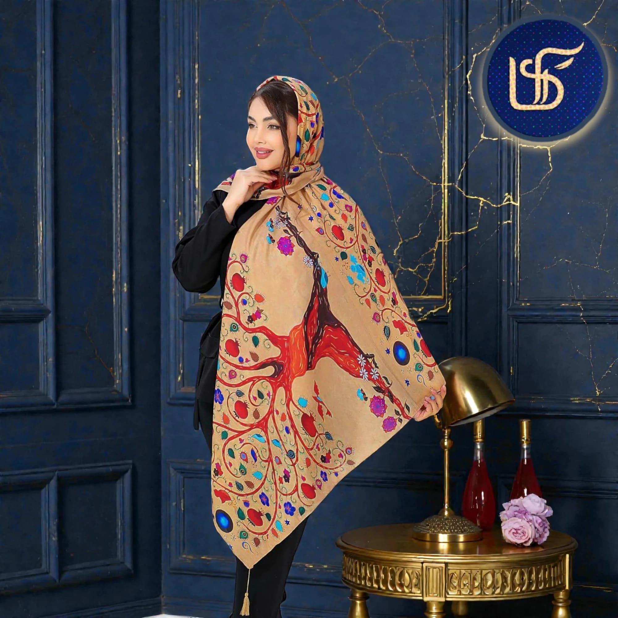 روسری نخی منگوله‌دار طرح یلدایی — تصویر ۸