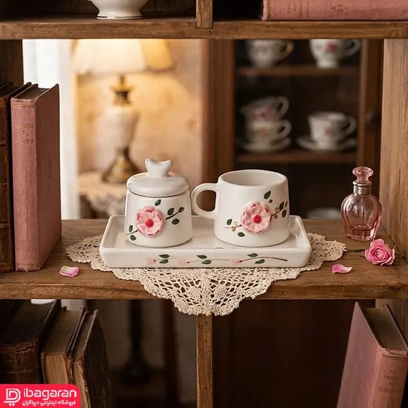 ست قهوه خوری تک نفره سرامیکی طرح گل