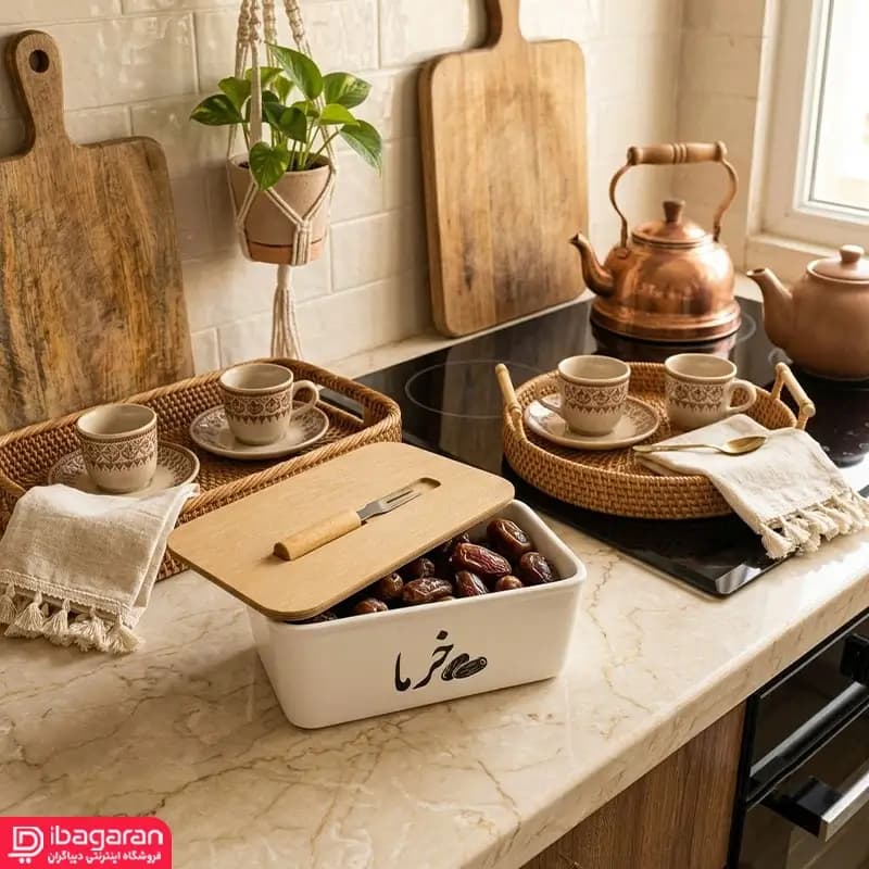 ظرف خرما سرامیکی درب چوبی مستطیل — تصویر ۶