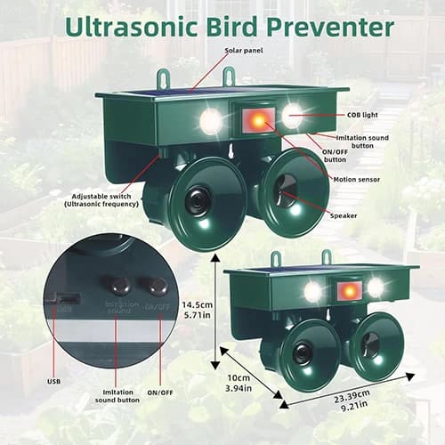 دستگاه دفع پرندگان و حیوانات خورشیدی Solar Outdoor Pest Repeller — تصویر ۶