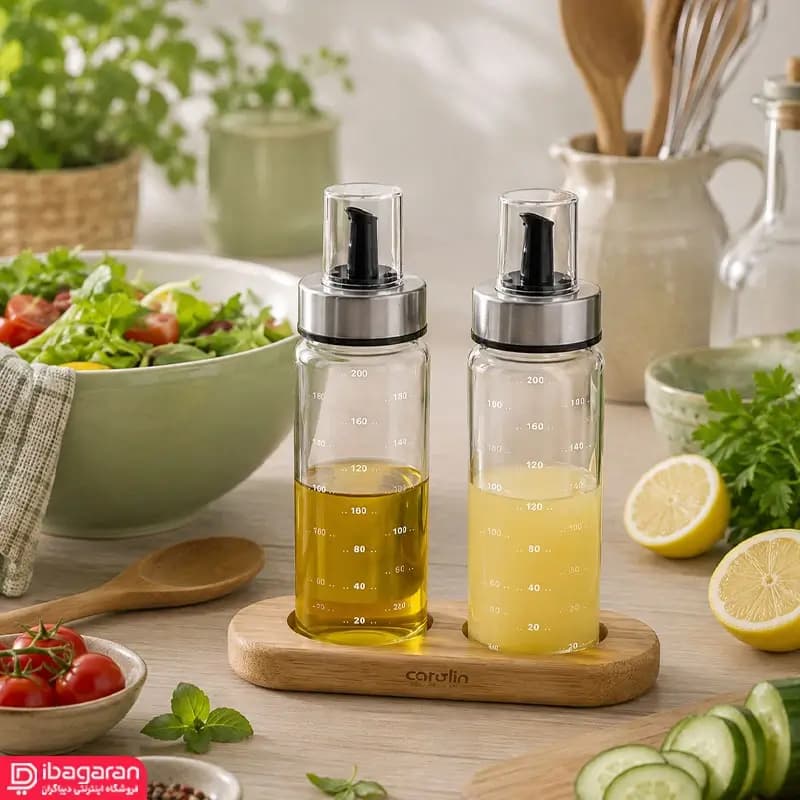 روغن ریز شیشه ای 2 عددی درب دار شرلی مدل 614