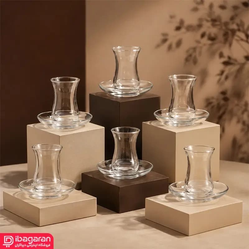 استکان نعلبکی بلور 6 عددی پاشاباغچه مدل آسکدار 97177