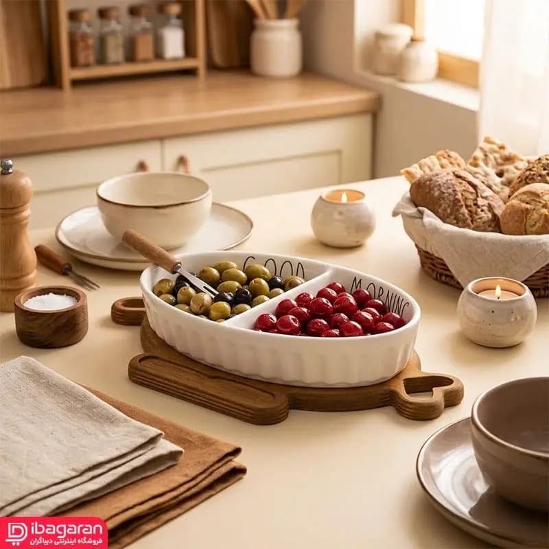 اردو خوری سرامیکی با پایه چوبی