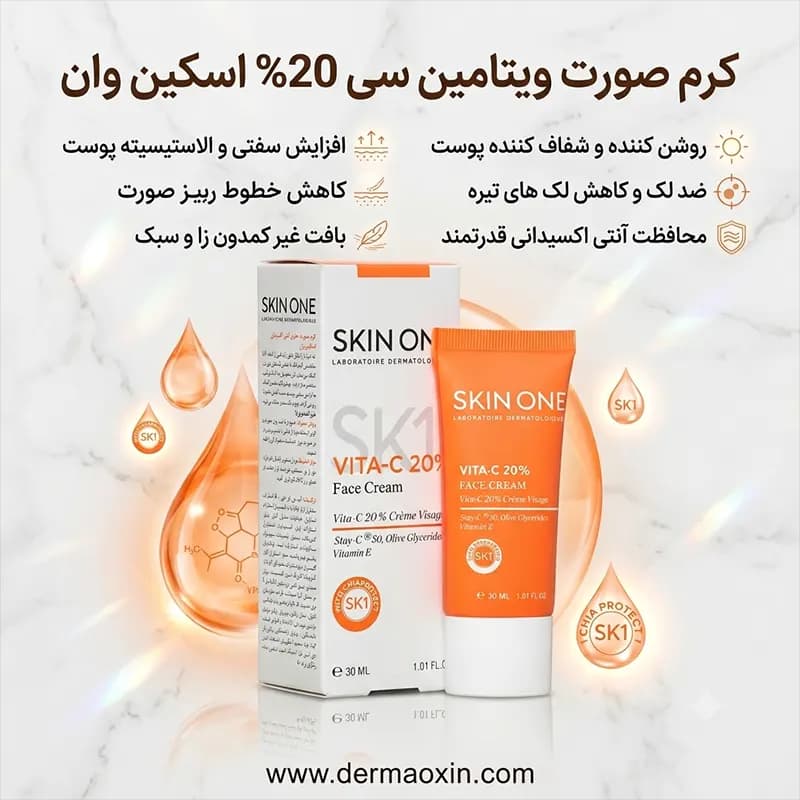 کرم روشن کننده صورت ویتامین سی 20 درصد اسکین وان — تصویر ۴