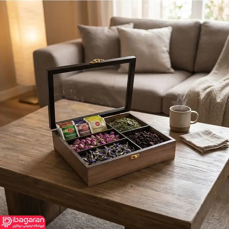 جعبه تی بگ چوبی 5 خانه بزرگ