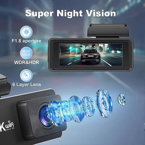 دوربین ثبت وقایع خودرو 2 لنزه 4K وای‌ فای‌ دار wifi مدل Dash Cam L39 DVR — تصویر ۴