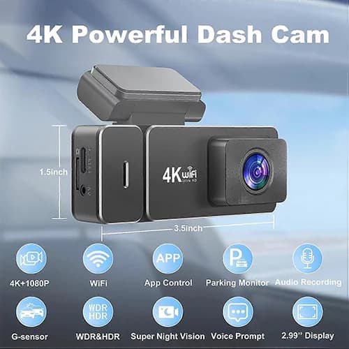 دوربین ثبت وقایع خودرو 2 لنزه 4K وای‌ فای‌ دار wifi مدل Dash Cam L39 DVR — تصویر ۳
