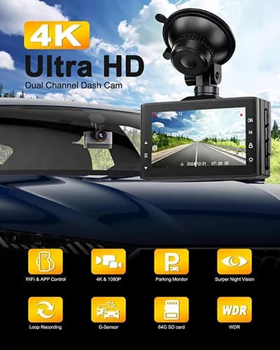 دوربین ثبت وقایع خودرو جلو و عقب 4K وای فای‌ دار مدل Dash Cam L33 DVR — تصویر ۴
