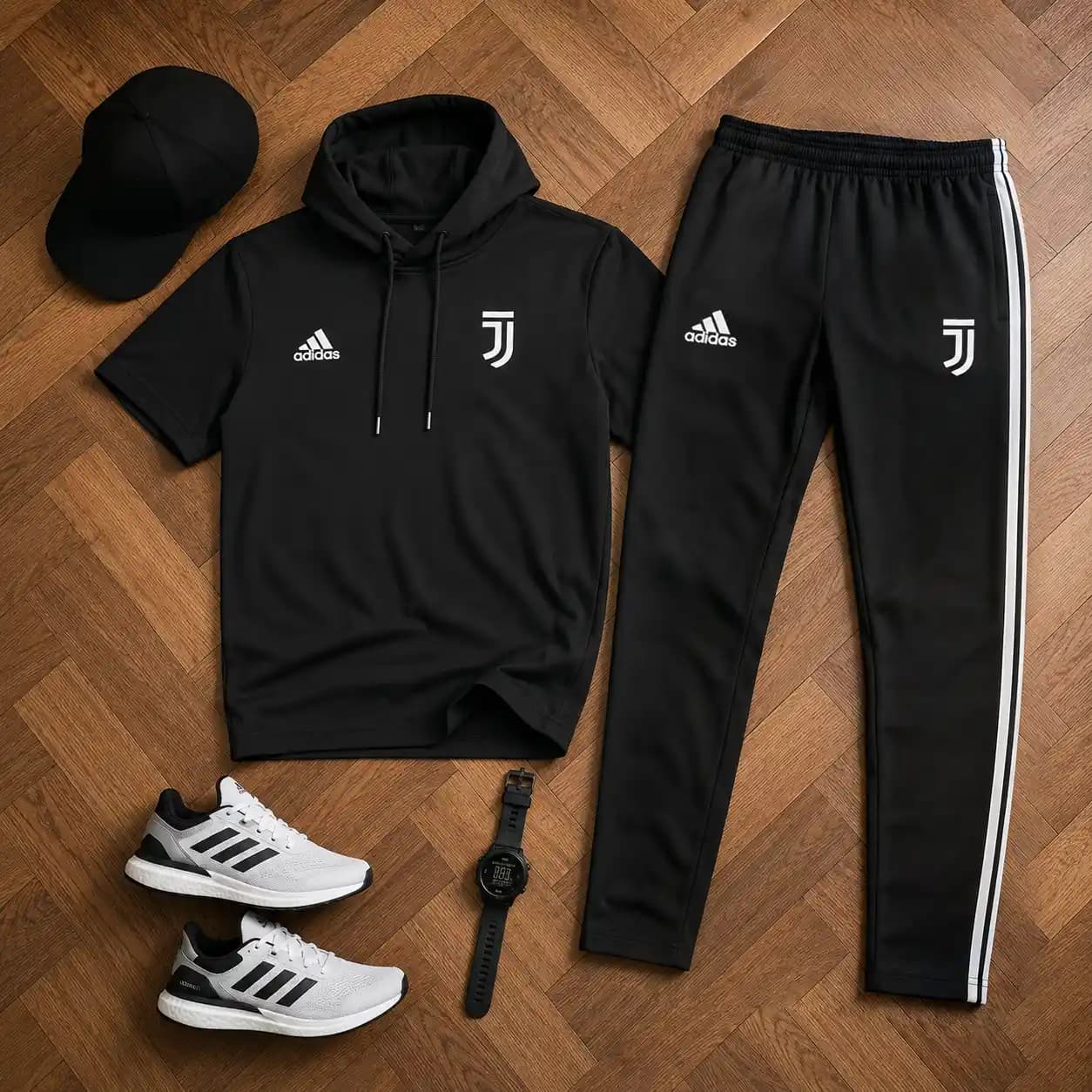 ست تیشرت کلاهدار و شلوار مردانه مدل Juventus-مشکی — تصویر ۵