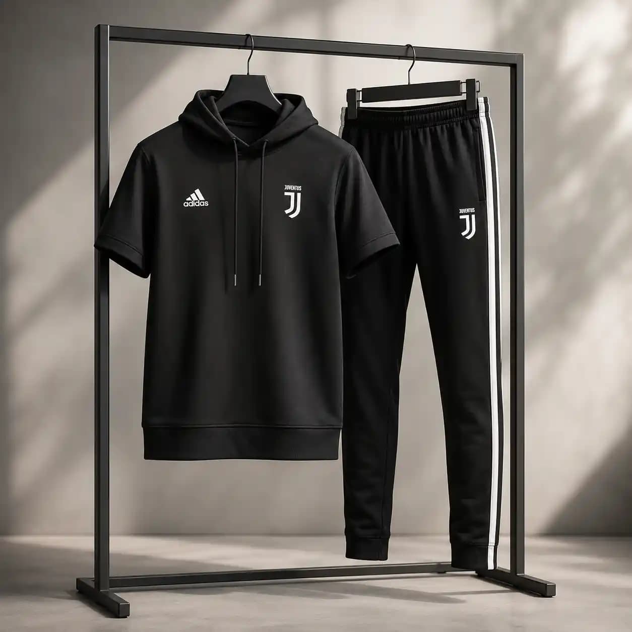 ست تیشرت کلاهدار و شلوار مردانه مدل Juventus-مشکی — تصویر ۳
