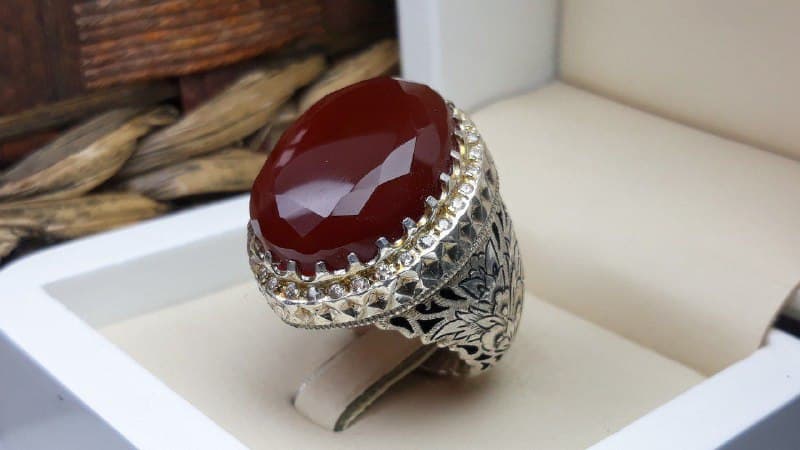 انگشتر مردانه عقیق یمنی درجه یک (الماس تراش) کد 318