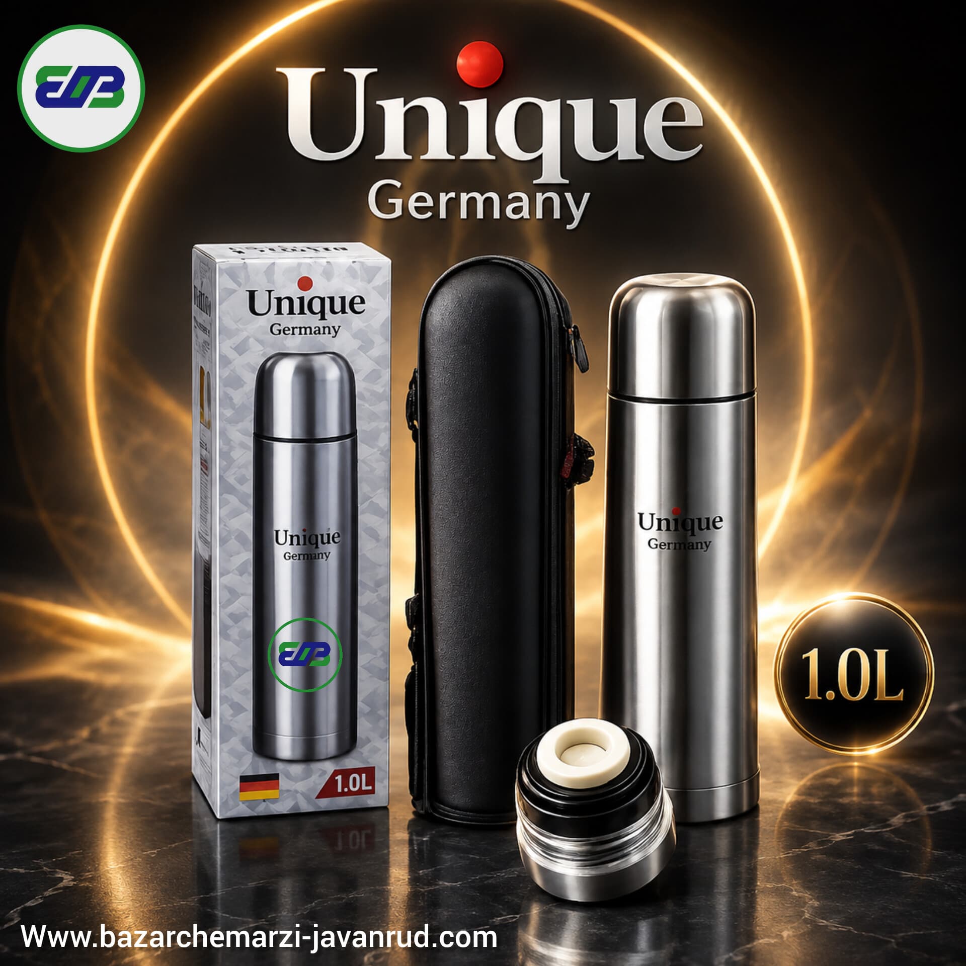 فلاسک قلمی 1 لیتر تمام استیل یونیک آلمان | UNIQUE GERMANY