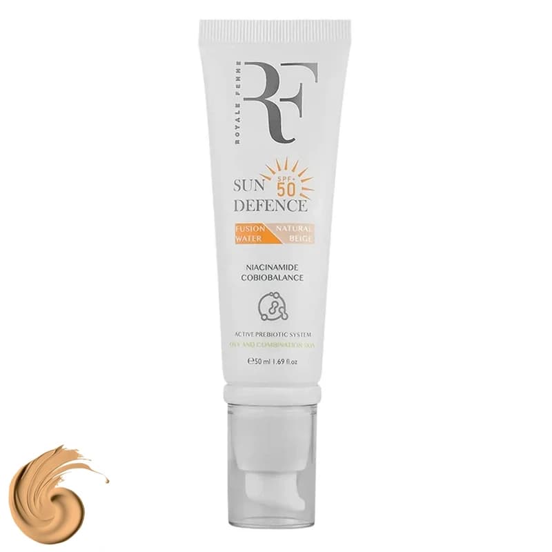 کرم ضد آفتاب رنگی فیوژن واتر پوست چرب بژ طبیعی SPF50 | آر اف