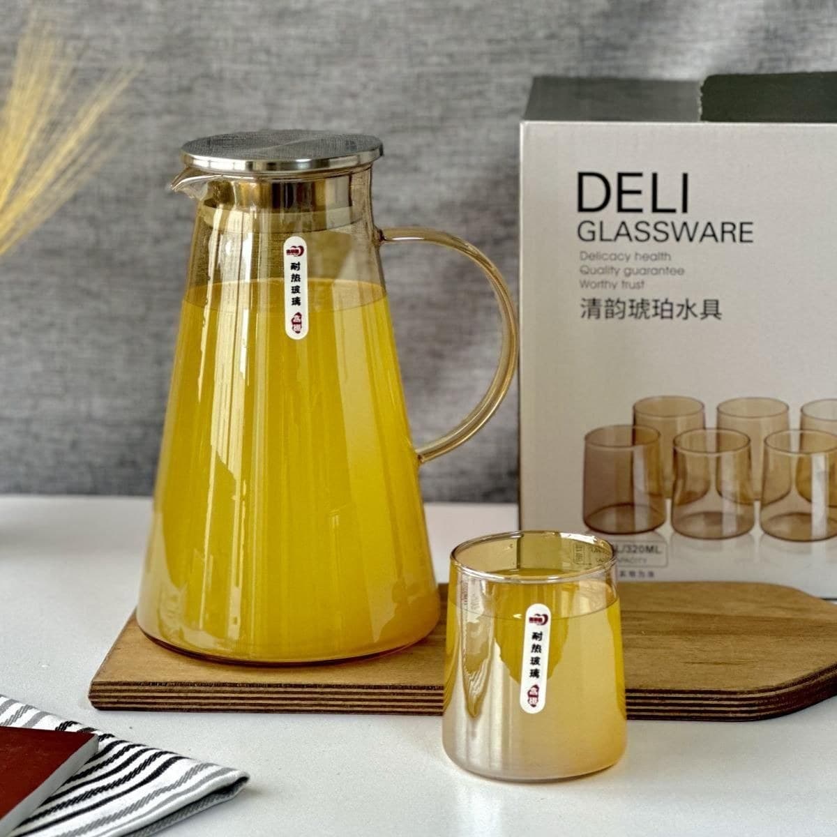 پارچ و لیوان پیرکس دلی طرح شامپاینی مدل | DELI GPH28/L7 320ML