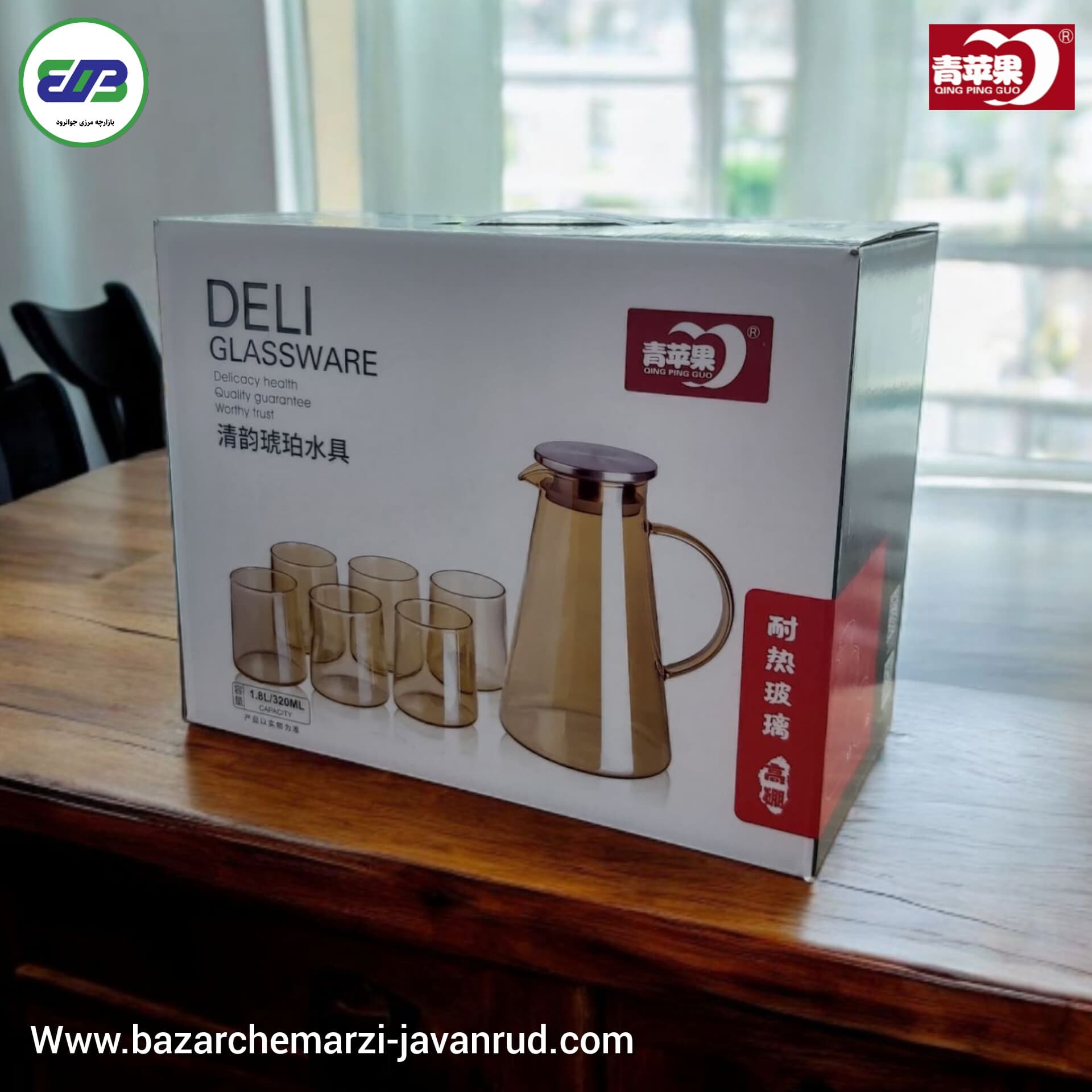 پارچ و لیوان پیرکس دلی طرح شامپاینی مدل | DELI GPH28/L7 320ML — تصویر ۳
