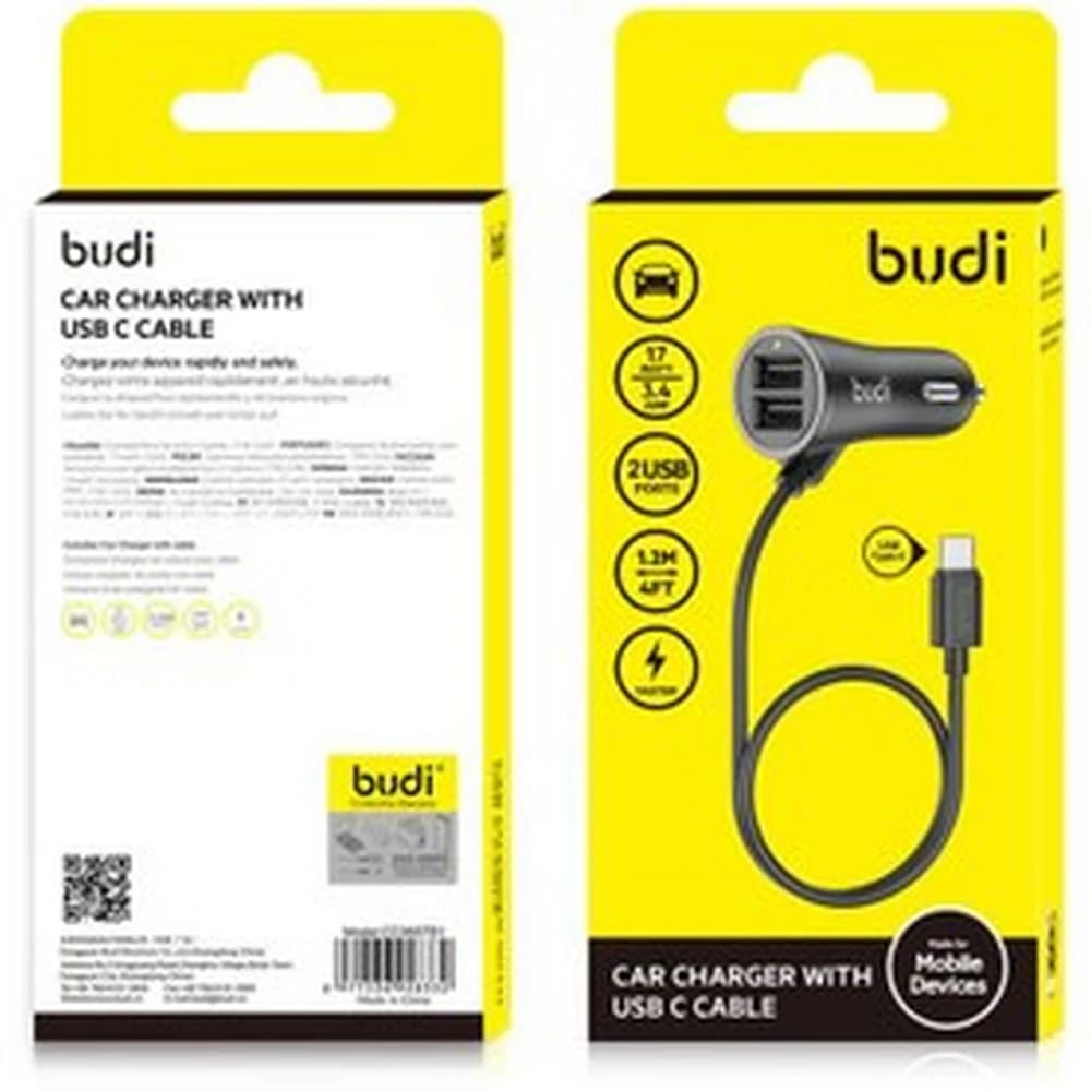 شارژر فندکی Budi CC068TB1 | شارژ سریع 17 وات خودرو با گارانتی 18 ماه (6 ماه تعویض)