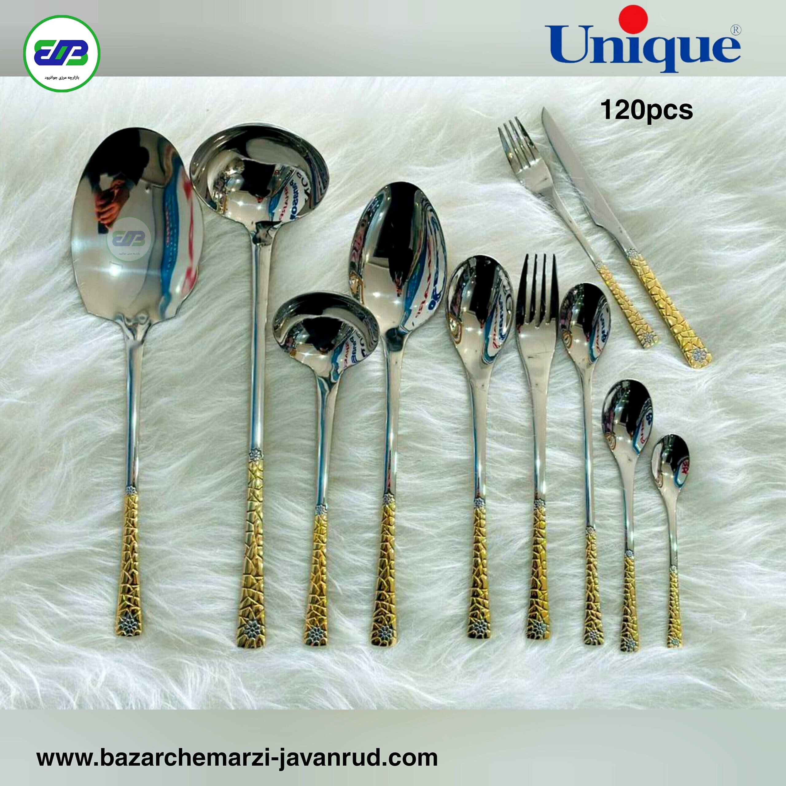 سرویس قاشق و چنگال استیل طلایی یونیک 24 نفره 120 پارچه مدل اروپایی | Unique Germany 120PCS