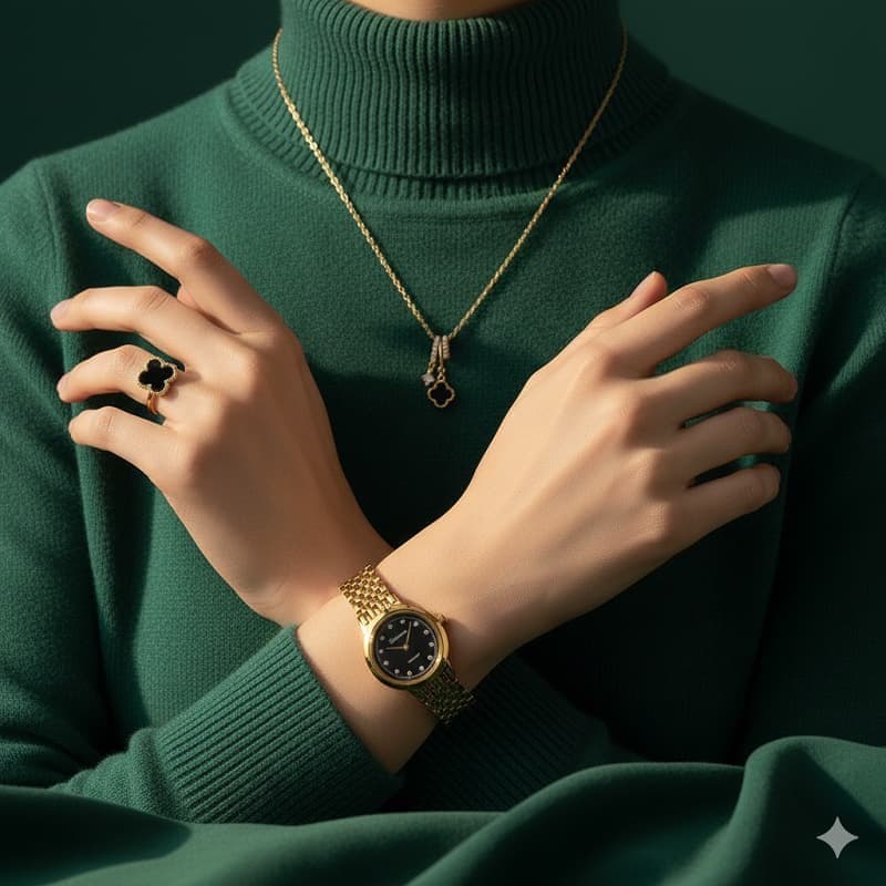 ست زنانه ساعت و گردنبند و انگشتر مدل Van Cleef — تصویر ۲