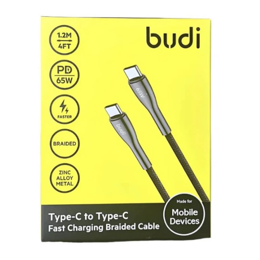کابل USB-C بودی Budi DC129TT12B کنفی توان 65 وات طول 1/2 متر USB-C به USB-C با گارانتی 18 ماه — تصویر ۲