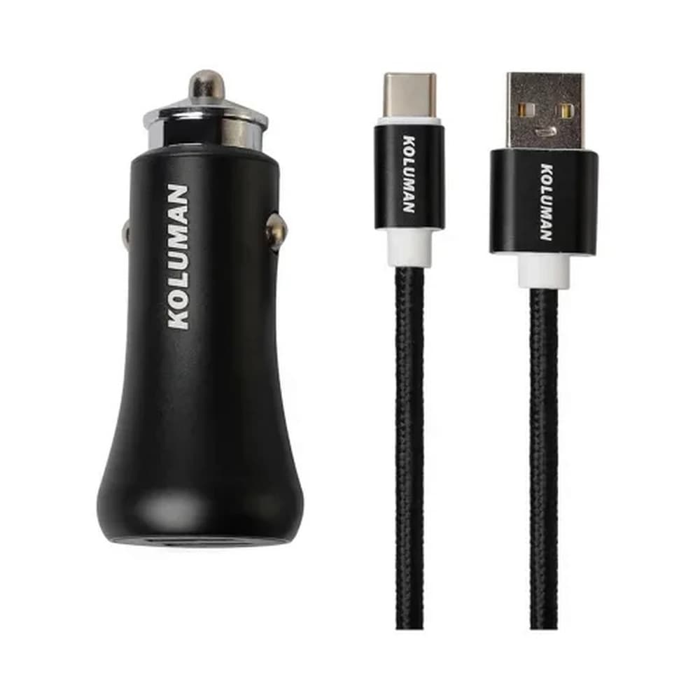 شارژر فندکی 20 وات کلومن مدل Koluman KC-C02 با دو خروجی USB به همراه کابل USB-C با گارانتی 12 ماهه شرکتی