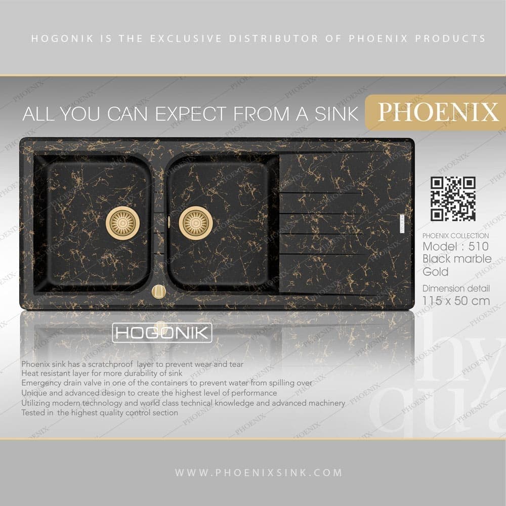 سینک گرانیتی فونیکس (PHOENIX) مدل 510 – دارای 14 رنگ — تصویر ۳